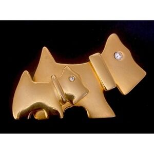 Vintage Scottish Terrier Scotty‎ Dog Schnauzer Brooch Pin Gold Tone Jewelry EUC!